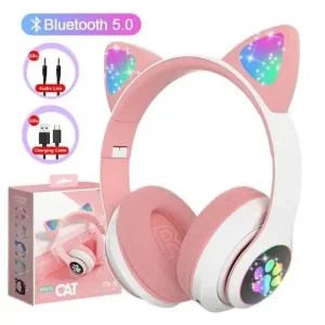 Cute Cat Ear Bluetooth Headphone Kid Girl Music Wireless Helmet TF Card Gaming Earphone with Mic Phone Headset(Purple)