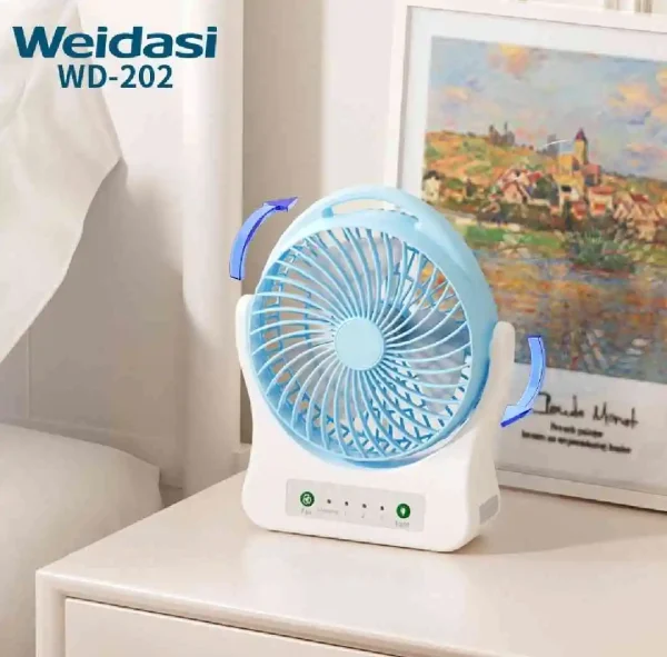 WEIDASI WD-202 Rechargeable 2400mAh Battery Strong Wind Portable Desk Fan With LED Lamp - Image 5