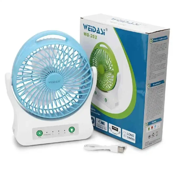 WEIDASI WD-202 Rechargeable 2400mAh Battery Strong Wind Portable Desk Fan With LED Lamp - Image 2